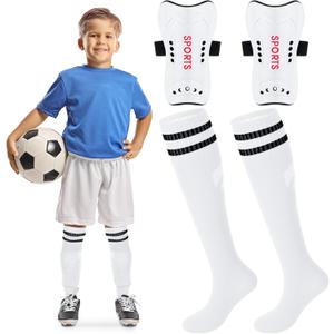 Soccer Shin Guards and Socks for Toddler Kids Youth, Lightweight Soccer Shin Pads Protective Defender Gear for 3-5, 5-10, 10-15 Years Old Children Teen Boys Girls Sports Game (White)