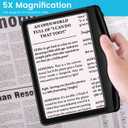 Rechargeable 5X Magnifying Glass for Reading, Large Bright Full Page Magnifier with Light, Handheld LED Dimmable Lighted, Lightweight Book Magnifier for Reading Small Prints Seniors Low Vision