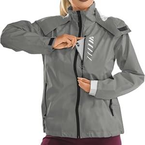 Lo.gas Rain Jacket Women Cycling Windbreaker Lightweight Running Bike Jackets Hooded Waterproof Hiking Coats With Pockets Grey S