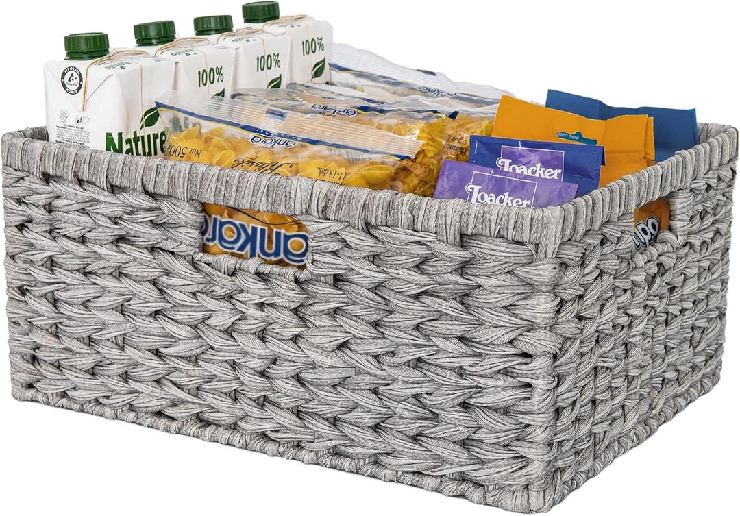 GRANNY SAYS Large Wicker Basket for Storage, Waterproof Baskets for Shelves, Storage Baskets with Handles, Grey Basket for Storage, 1-Pack (Gray)