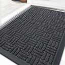 OLANLY Front Door Mat Outside Entrance 29.5x17, Absorbent, Heavy Duty Sturdy Natural Rubber Doormat Indoor Outdoor, Non-Slip, Stain and Fade Resistant, Low Profile Floor Mat for Entryway, Black Gray