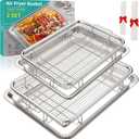 Air Fryer Basket, OPENICE 2 Set Air Fryer Pan and Crisper Tray for Oven, Non-stick Oven Air Fryer Basket for Baking and Crispy Foods - Large & Medium