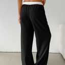 SOLY HUX Women's Drawstring Elastic Waist Wide Leg Pants Color Block Long Pants with Pockets (Black, M)