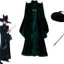 Women Professor Witch Cosplay Costume Halloween Wizard Cloak with Hat Wand Robe Coat