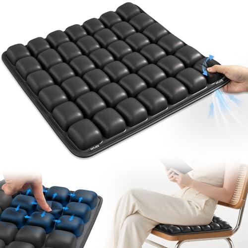 Upgrade Airplane Seat Cushion with No External Air Pump, Inflatable Seat Cushion for Long Flights, Portable Wheelchair Cushions, Adjustable Air Cushion with Non-Skid Bottom Relief Discomfort in Coccyx