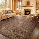 Ophanie 9x12 Brown and White Diamond Striped Rugs for Living Room,Large Fluffy Shag Fuzzy Plush Soft Carpets, Shaggy Rug for Bedroom, Carpet for Kids Boys Girls Dorm Nursery Home Decor Aesthetic