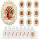 Quelay 12 Pcs Our Lady of Guadalupe Wooden Picture Frames with Organza Gift Bags Oval Style Baptism Favors for Guests Christening Memorial Engrave Guest Gift Catholic Gifts