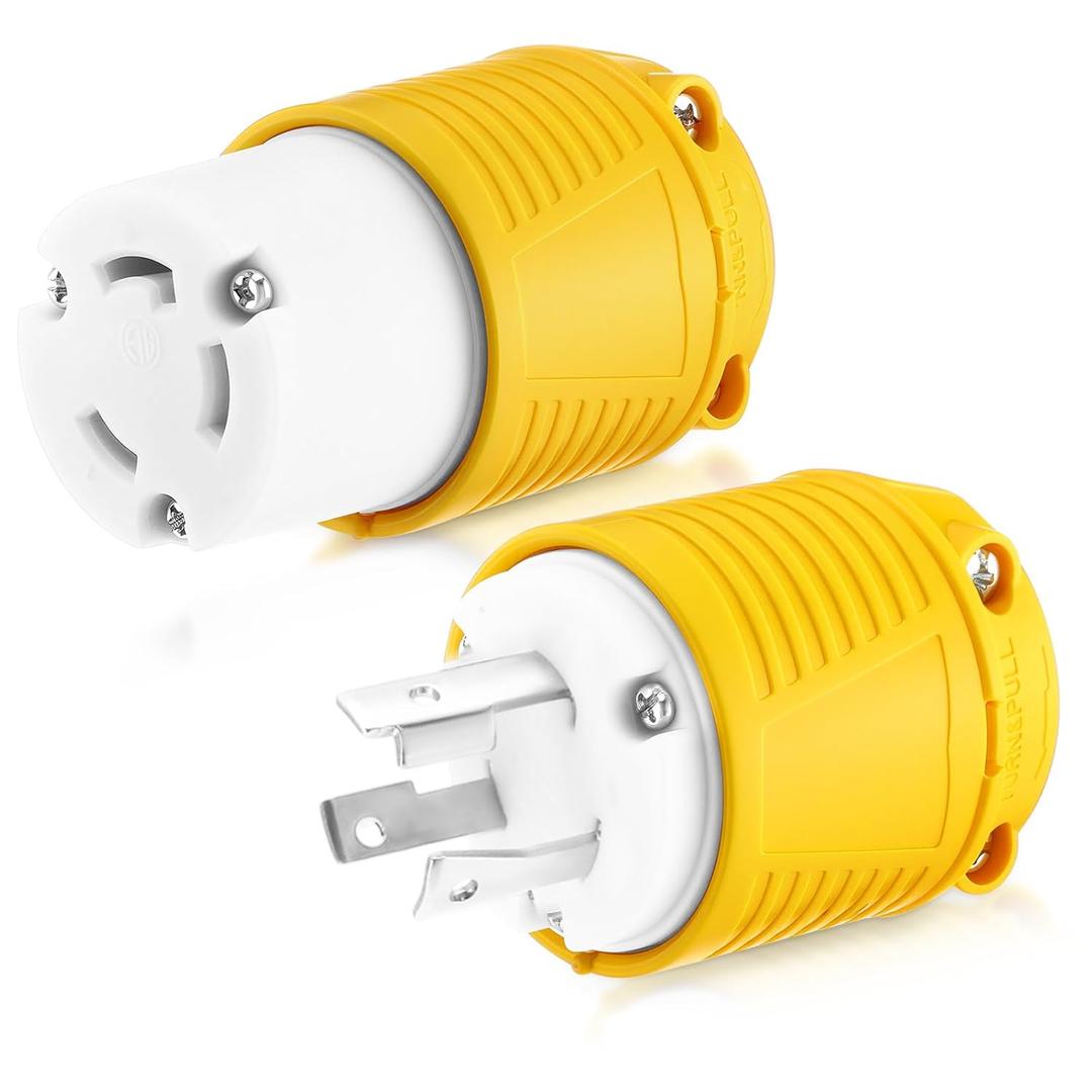 2 Pcs 30amp Female Welder L6-30P Plug & L6-30R Receptacle RV Electrical Campers 3 Prong 250V Universal Plug and Receptacle with Easy Unplug Design, ETL Listed(Yellow)