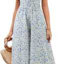 Gardenwed Women's Floral Wide Leg Jumpsuit, Ruffle Short Sleeve Square Neck Summer Casual Palazzo Romper with Pockets (L)