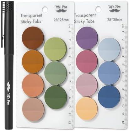 Mr. Pen- Round Transparent Sticky Notes, 1.1” Diameter, 14 Pads, 560 Sheets, Colorful, Water-Resistant See-Through Sticky Notes & Fineliner, Smooth Writing, Note Tabs for Bible Journaling, Studying
