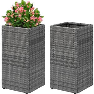 LEWIS&WAYNE Set of 2 Tall Planters for Outdoor Plants Handmade 24'' Wicker Tall Square Planter Box with Removable Liners Modern Planter for Indoor Outdoor Garden Patio Front Porch - Gray