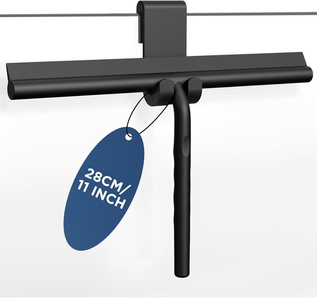 ecooe Silicone Shower Squeegee with Hanger, 11/28cm Shower Squeegee for Glass Doors, Black Window Squeegee Scraper with Stainless Steel Core for Home Bathroom Kitchen Car Glass Doors