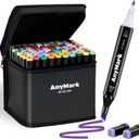 AnyMark Alcohol Markers, 80 Colors Dual Tip Art Coloring Markers Set for Adult Book Drawing Sketching Painting, Chisel & Fine, Black Penholder