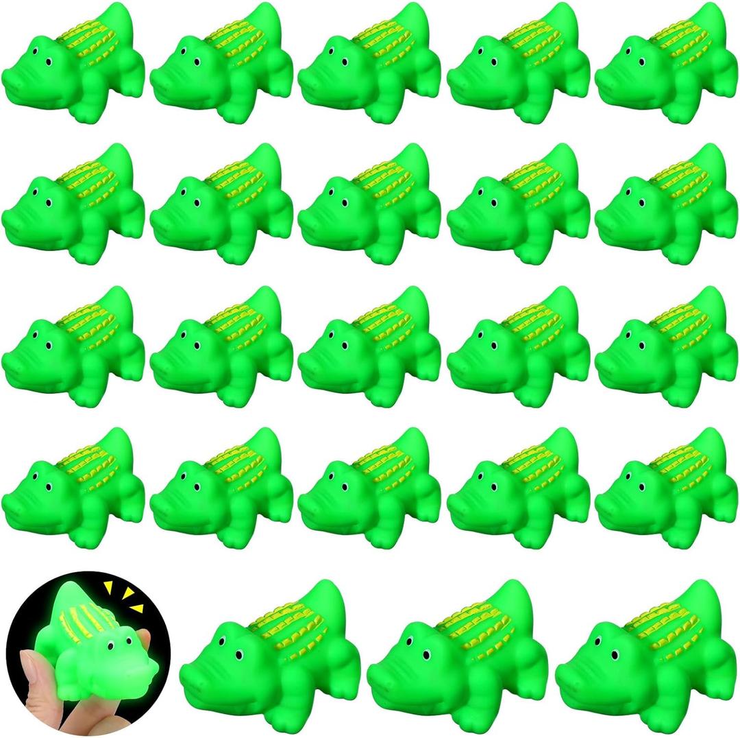 24 Pcs Mini Rubber Crocodile Baby Bath Toys for Girls Boys Luminous Squeaky Alligator Bathtub Toys Glow in The Dark Floating Alligator Light up Crocodile for Summer Pool Shower Beach Birthday Party