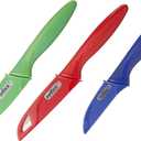 Zyliss 3 Piece Peeling & Paring Knife Set with Covers - Kitchen Knives for Fruits & More - Ideal for Kitchen Collections - Blue, Green, & Red