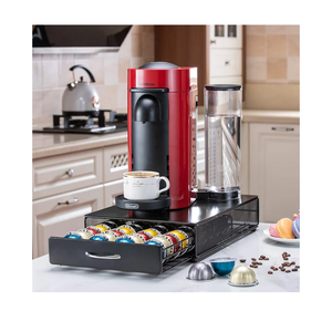 Flagship Vertuo Pod Holder Storage Drawer for Nespresso Vertuo Capsule Organizer Drawer Tray with Mesh Shelves for Nespresso Vertuo Holder Black Metal (40 Pods Capacity)