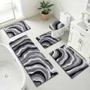 Bathroom Rug Set 5 Piece, Non Slip Microfiber Bath Mat, Black, 18"x26"+20"x32"+20"x48"+U20"x24"+Cover19"x21"
