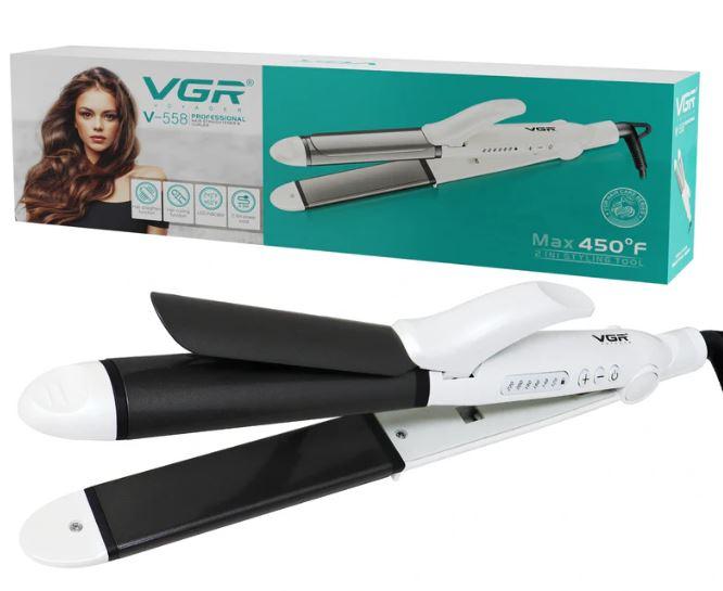 VGR V-558 Professional 2 IN 1 Hair Styler with Hair Straightener & Curler - Slim Ceramic Plate, Adjustable Heat, Lockable Switch and Rapid Heating Technology (LED Indicator, White & Black)