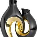 Hollow Ceramic Vase Set of 2,Nordic Modern Boho Decorative Ceramic Aesthetic Flower Vase for Home Decor,Minimalist Centerpiece Table Decorations,Wedding,Living Room,Bookshelf,Entryway (Black)