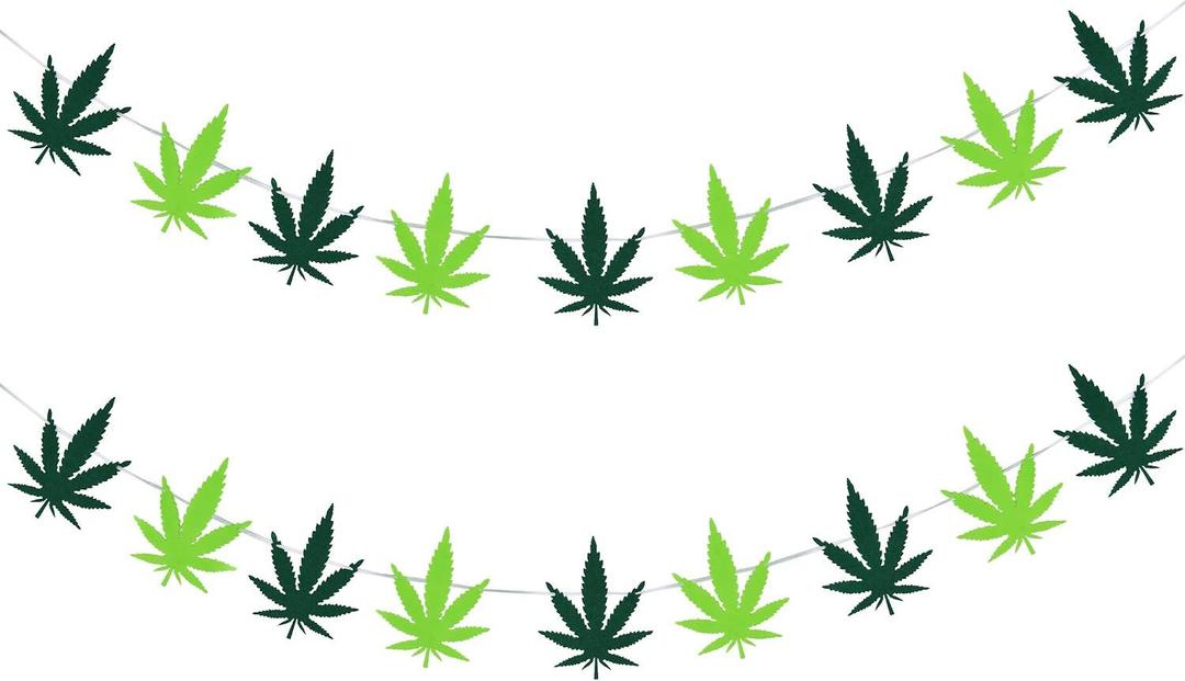 2 Pieces Pot Leaves Felt Banners Pot Leaf Weed Shaped Banners Green Weed Leaves Marijuana Decorations for 420 Party Home Supplies