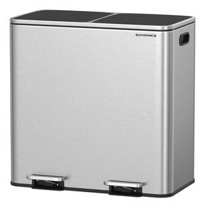 SONGMICS Trash Can, 2 x 10.6 Gallon (2 x 40 L) Garbage Can for Kitchen, with 15 Trash Bags, 2 Compartments, Plastic Inner Buckets and Hinged Lids, Airtight, Silver and Black ULTB730E80
