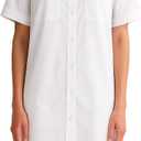 SUNNOW Women's Casual Shirt Dress Collared V Neck Button Down Loose Short Sleeve Midi Dresses (White, M)