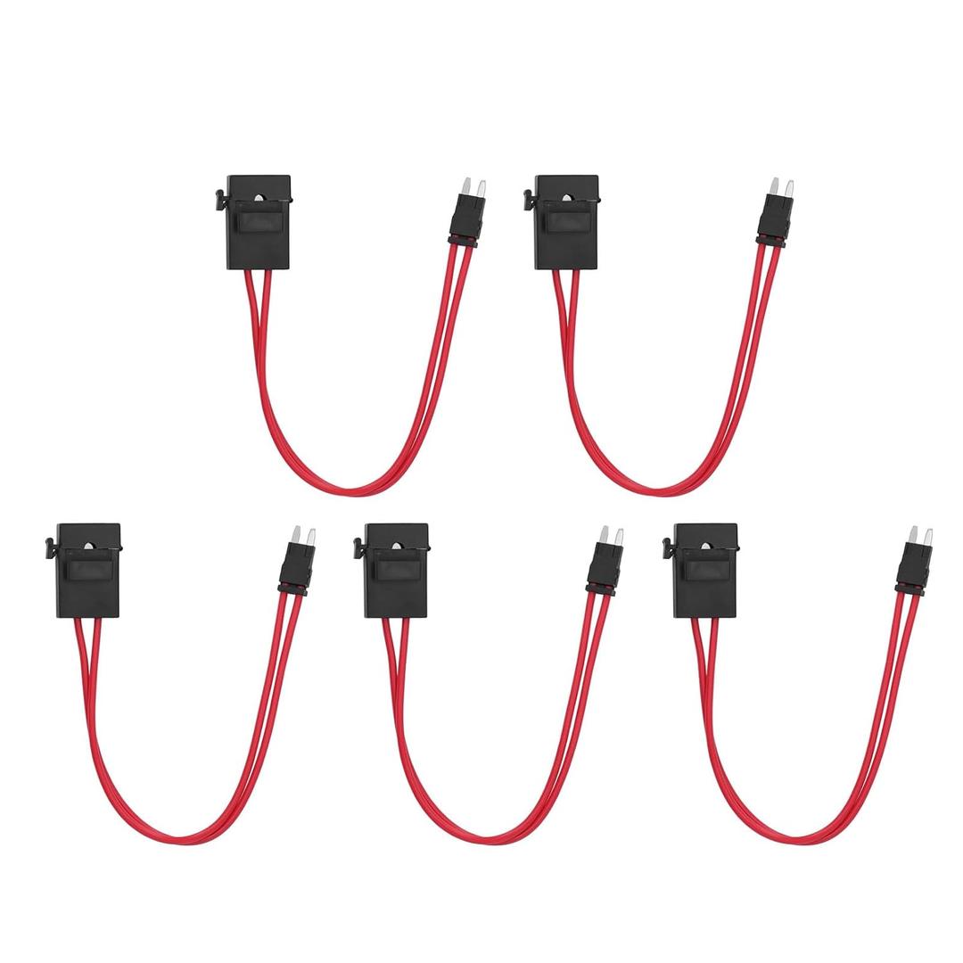 Car Fuse Holder Connector, 5Pcs Car Fuse Holder Connector Mini Heavy Duty Wire Extension for Vehicle ATM 20A 16AWG with 5 Fuses (Trumpet 10.9MM-ACK)