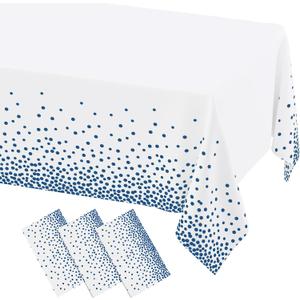 misaya 3 Packs Dot Disposable Table Cloth, 54 x 108 Inch Waterproof Plastic Tablecloth, Rectangle Navy Dots in White Table Covers for Picnic, Birthday, Party