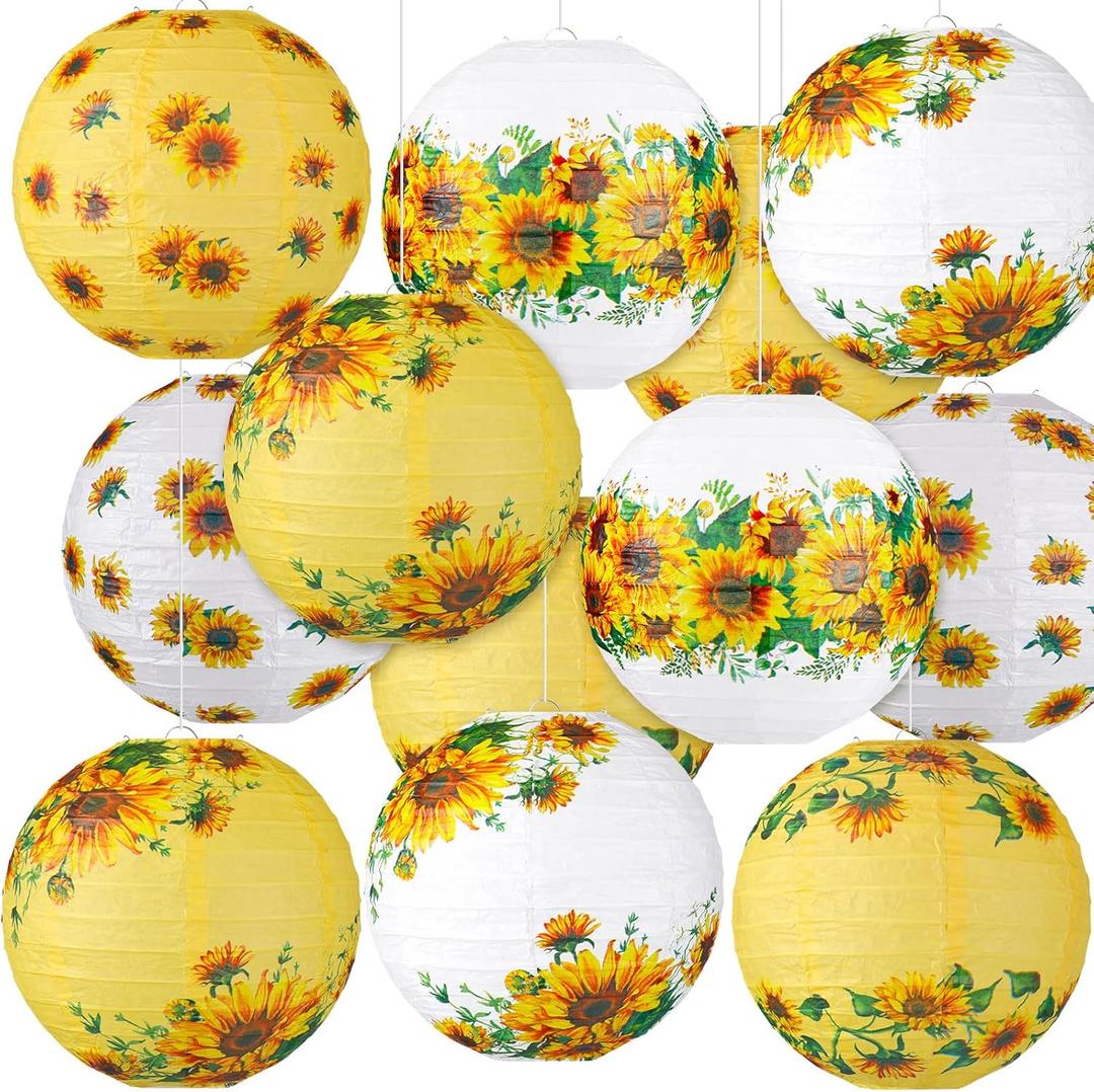 Panelee 12 Pcs Sunflower Paper Lanterns Party Decorations 8 Inch Hanging Round Hanging Paper Party Decorations for Holiday Indoor Outdoor Supplies