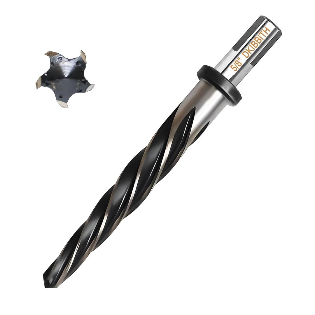 5/8 Bridge Construction Reamer Drill Bit, M2 HSS Taper Chucking Reamer for Steel Alloy Metal Wood Plastic, 1/2" Non-Slip Shank, 5-Spiral Flutes Car Reamer, to Align or Enlarge Holes, 16mm
