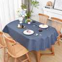 Wolkemer Farmhouse Faux Linen Oval Tablecloth 60 x 84 Inch - Water Resistant Table Cloth Washable Wipeable Table Cover for Home Kitchen Dining Wedding Party Banquet (Mist Blue)