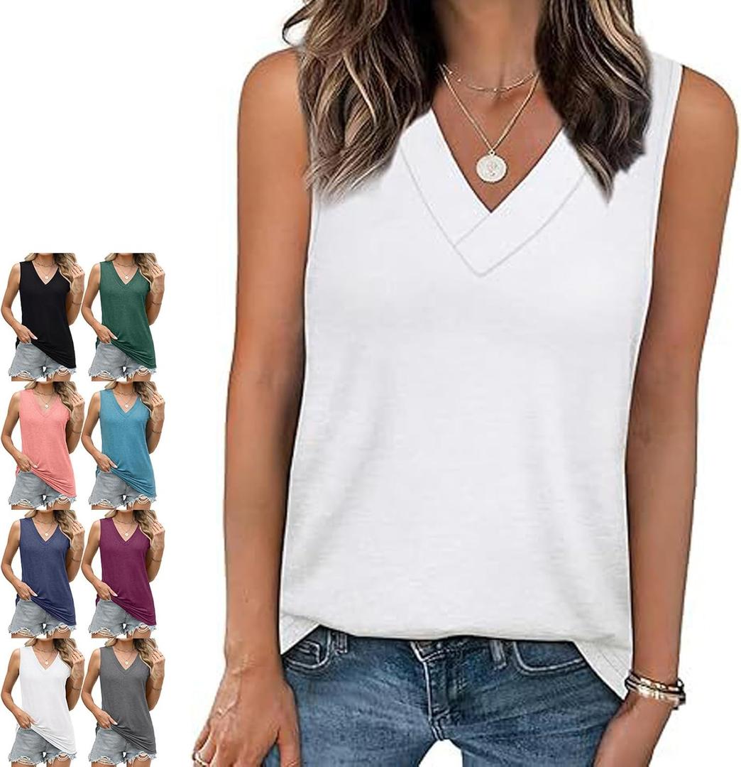 Inauguratei - Inauguratei Tank Top, Women's Sleeveless V-Neck Slimming Loose Fit Casual Tank Top T-Shirt, for Beach (Large)