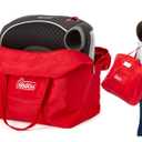 KiddiGo Booster Seat Travel Bag for Airplane, Red, 17" H x 16.5" W x 9.5" D, Fits Most Backless Booster Seats, Easy to Carry with Luggage Handle, Durable Zippers & Front Small Pocket