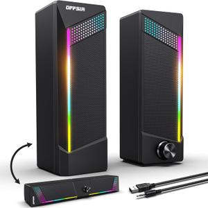 Computer Speakers, 2 in 1 PC Speaker , Gaming Speakers for PC Computer Laptop Desktop Monitor, RGB Speakers with Touch Sensitive Lighting, USB Powered 3.5mm Aux (Package Only Two Speaker, No Sound bar）