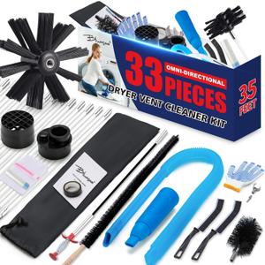 Dryer Vent Cleaner Kit, Bluesea 33-Piece Omnidirectional Dryer Cleaning Kit Include 35 Feet Dryer Vent Brush, Upgrade Noiseless Dryer Lint Vacuum Attachment, Lint Trap Brush, Vacuum & Dryer Adapters