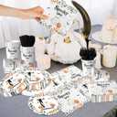 Spooky One Birthday Decorations for Boy,Halloween 1st Birthday Party Tableware Decorations Black Halloween Cartoon Ghost Pumpkin Leaves Wreath Disposable Plates Napkins Cups Forks and Knifes,Serve 24