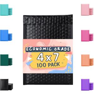 Economic Grade Poly Bubble Mailers 4x8 100 Pack Black Waterproof Self Seal Adhesive Shipping Bags, Cushioning Padded Envelopes for Shipping, Mailing, Packaging Usable 4x7