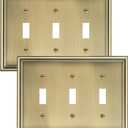2-Pack Triple Toggle Light Switch Cover Plate, Durable Solid Zinc Alloy Decorative Switch Plate Covers, Antique Brass 3 Gang Wall Plate, Corrosion Resistant
