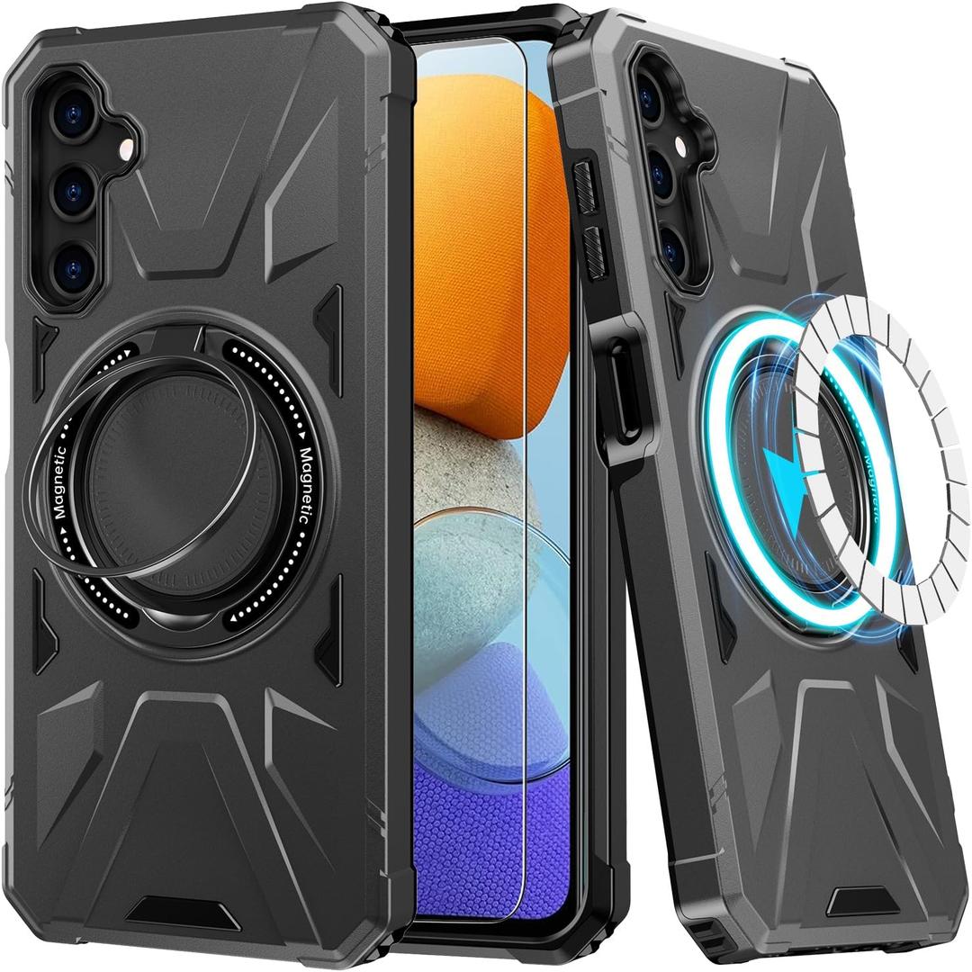 for Samsung Galaxy A15 Case with Screen Protector - Enhanced Magnetic Kickstand - Car Mount Compatible, Military-Grade Shockproof Phone Case for Men, Women, and Girls - Grey
