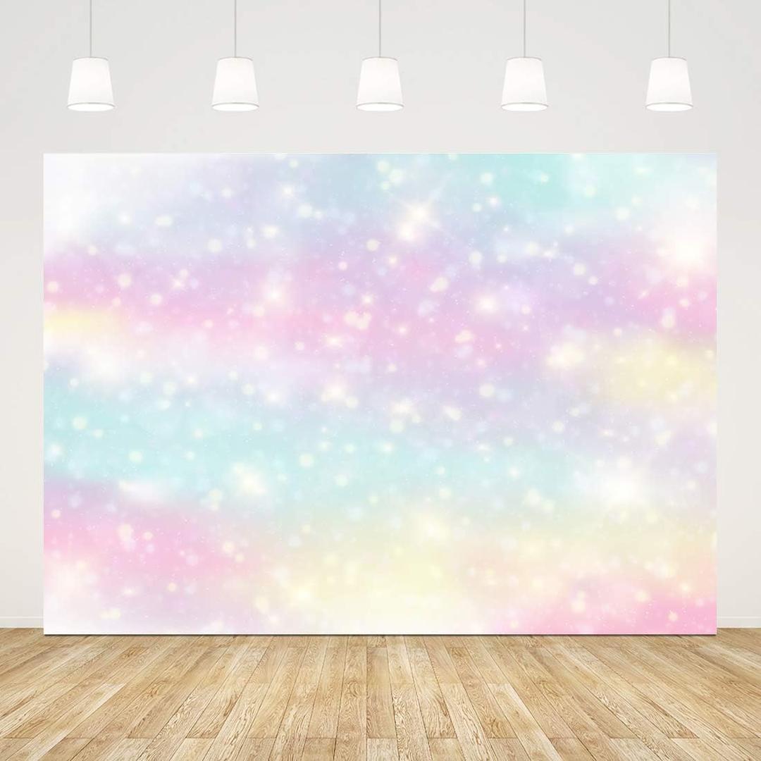 Glitter Rainbow Photo Backdrop Watercolor Newborn Photography Background 7x5ft Colorful 1st Birthday Backdrop Girl Party Decorations Baby Shower Supplies Cake Table Banner Bokeh Photo Booth Props