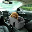 Waterproof Faux Leather Center Console Dog Car Seat, 2-in-1 Portable Puppy Carrier & Armrest Booster Seat for Small Dogs, Easy-to-Clean Tech Fabric, Sturdy Cushioned, Anti-Collapse Walls, Under 11 lbs