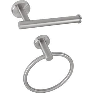 NearMoon 2 Pieces Bathroom Hardware Accessories, Towel Ring and Toilet Paper Holder- Stainless Steel Bath Towel Hanger and Hand Towel Holder, Wall Mounted (Brushed Nickel)