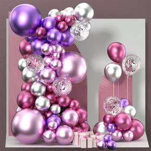 PartyWoo Pink and Purple Balloon Garland, 100 pcs Balloons Different Sizes Pack of 18 Inch 12 Inch 10 Inch 5 Inch Pink Purple Red Silver Metallic Balloons for Birthday Decorations, Party Decorations
