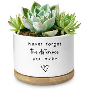 Cute Succulent Planter, Flower Cactus Plant Pot Gifts, Going Away Farewell Thank You Inspirational Employee Appreciation Gifts for Women Men Coworkers Boss Lady Manager (No Plants)