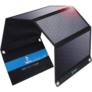 [Upgraded] BigBlue 3 USB Ports 28W Solar Charger(5V/4.8A Max), Portable Foldable Solar Panel for Camping, IP44 Waterproof, Compatible with iPhone 11/XS/XS Max/XR/X/8/7, iPad, Samsung Galaxy LG etc. (Black)