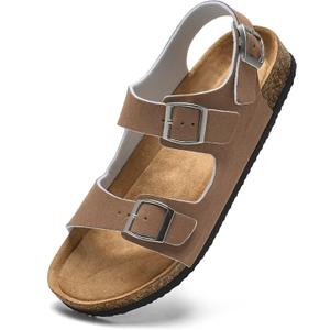 Torotto Womens Sandals with Cork Footbed Open Toe Adjustable Webbing Athletic Slides Sandals for Walking | Beach | Indoor Outdoor (Brown)