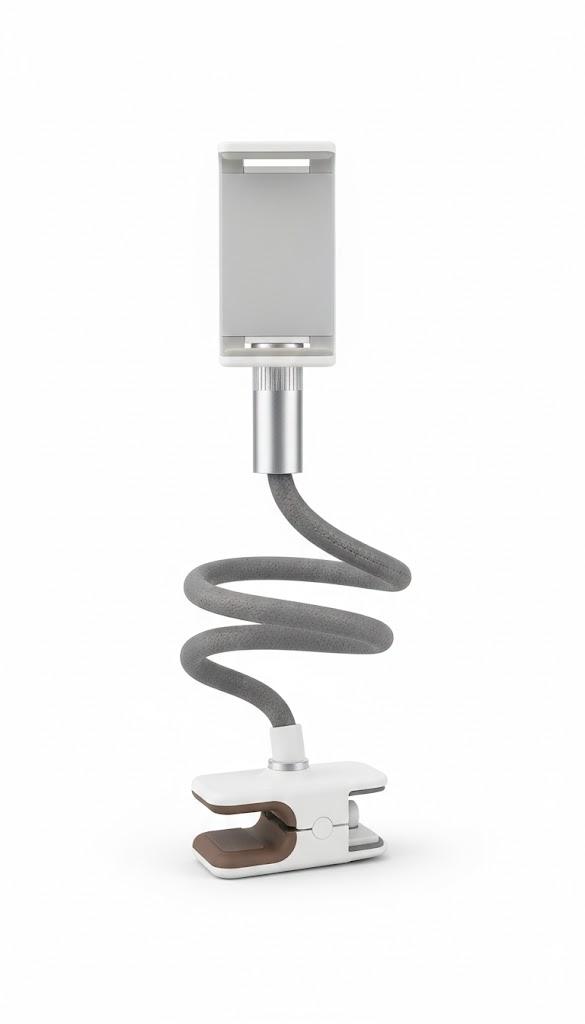 Lamicall Gooseneck Phone Holder for Bed - 360 Adjustable Clamp Clip, Overhead Cell Phone Mount Stand for Desk, Compatible with All Cellphone, White/Gray