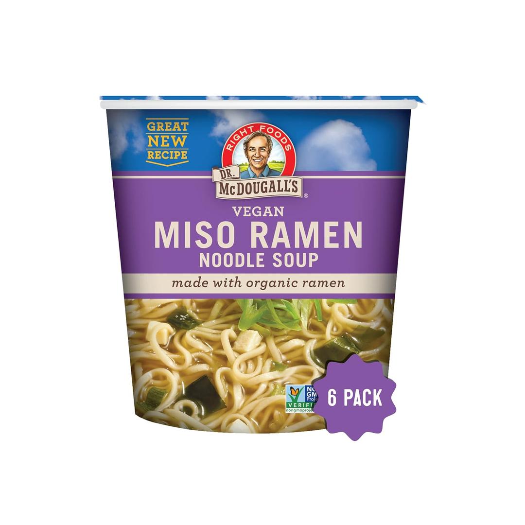 Dr. McDougall's Vegan Miso Ramen Soup - Instant Ramen Noodles Cups - Organic Instant Noodles - Vegan Soup - Vegetarian - 1.9 Ounces - 6 Pack (EXP 01/12/27)