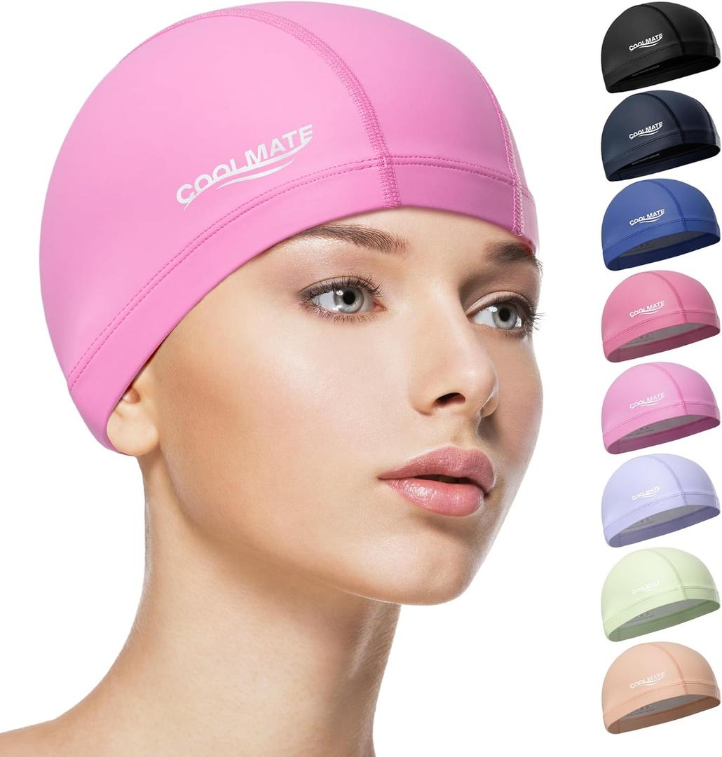 3 x COOLMATE Fabric Swim Cap for Women, Men & Kids Silicone Water Resistant Layer, Lightweight Cloth Cap for Pool & Lap Swimming Non-Slip Comfortable Fit, Gift for Swimmers (1 Pack)
