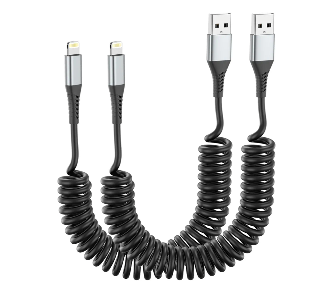 Coiled Lightning Cable for Car, 2 Pack Coiled iPhone Charger Cord, Short iPhone Car Charger Cord, MFi Certified 3FT USB A to Lightning Cable Fast Charging for iPhone14 13 12 11 Pro Max XS Max 8 iPad